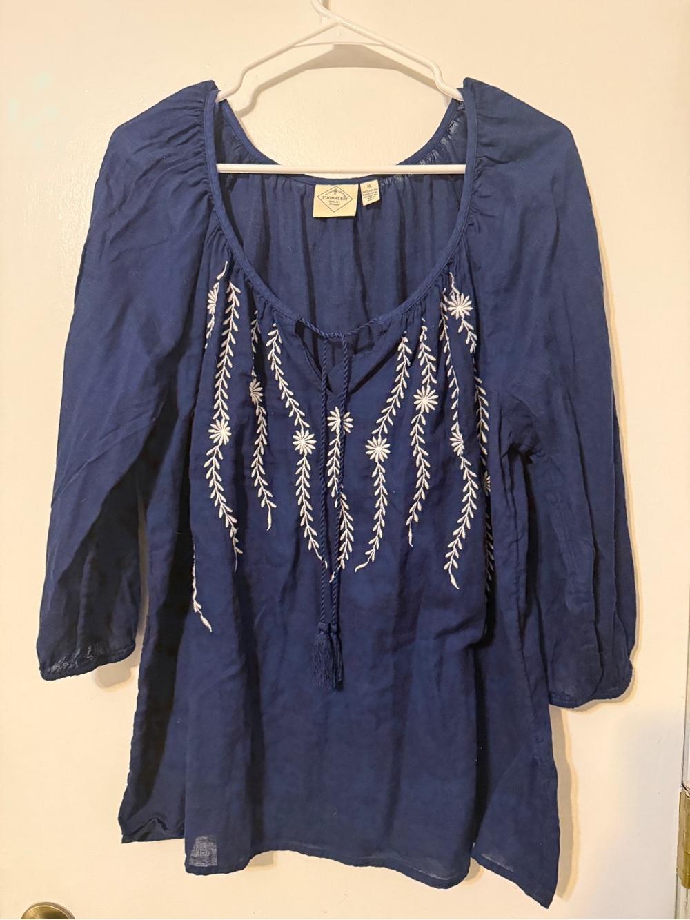 St. John's Bay Navy Tunic with White Floral Embroidery